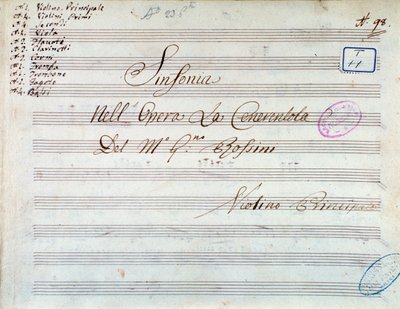 Titelsida för musikpartitur av violin för symfoni i Askungen, eller Goodness Triumphant av Gioachino Rossini av Gioachino Rossini