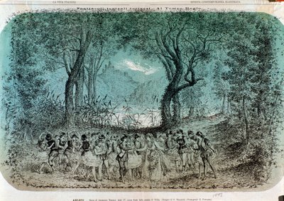 Illustration för scenen av Ophelias galenskap i Hamlet av Ambroise Thomas av Giorgio Dalsani