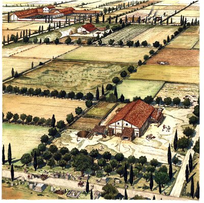 Antika Rom: rekonstruktion av en plan för planeringen av territoriet känd som "Roman Centuriation" som syftar till att geometriskt skära ett jordbruksområde i kolonierna, efter romerska enheter (eller århundraden), Italien av Giorgio Albertini