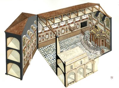 Barockkonst: rekonstruktion av den arkitektoniska strukturen i synagogan i Casale Monferrato (Casal) nära Alessandria (Alexandria), Italien. av Giorgio Albertini