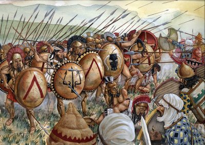 Slaget vid Thermopyls: Spartanernas armé under Leonidas I:s befäl kämpar mot grekerna mot perserna 480 f.Kr. av Giorgio Albertini