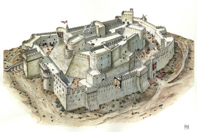 Medeltiden: flygfoto över riddarnas Krak (Crac) (Qala
