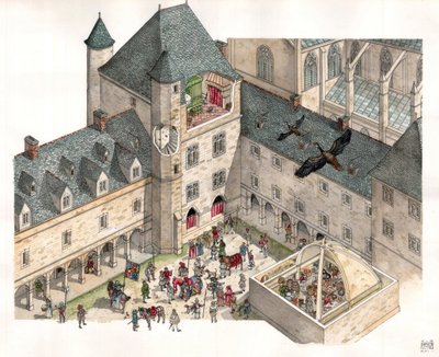 Medeltiden: Aeriansk vy av Palais des Dukes de Burgundy i Dijon (Cote d