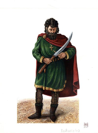 Medeltiden: soldat i Varangian guard (eller varegue guard), elitkår i den bysantinska armén av Giorgio Albertini