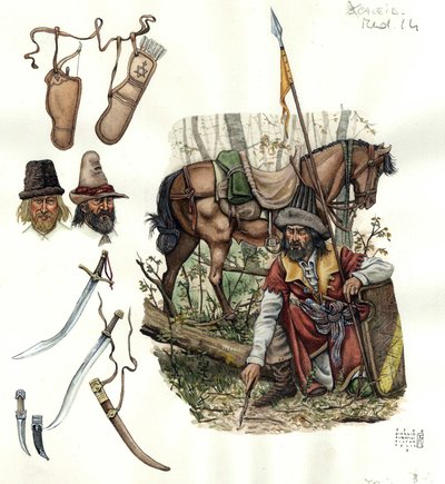 Representation av estradörer, lätta legosoldater på 1400-talet. av Giorgio Albertini