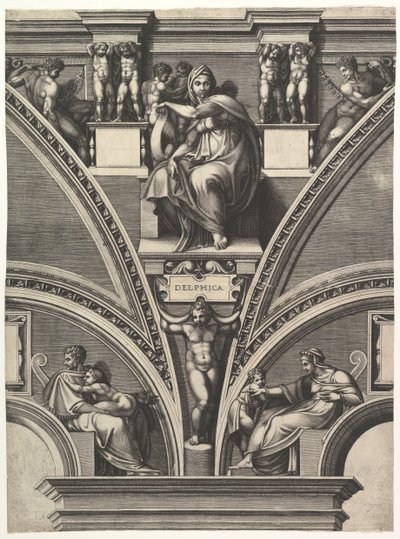 Den delfiska sibylla, från serien profeter och sibyllor i Sixtinska kapellet, 1570-75. av Giorgio Ghisi