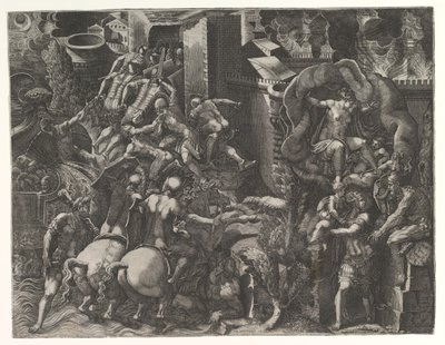 Trojas fall och Aeneas flykt, mitten av 1540-talet. av Giorgio Ghisi