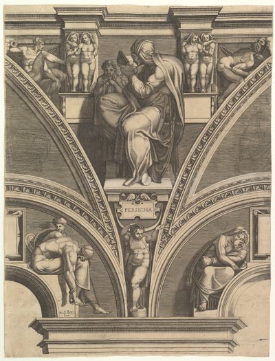Den persiska sibylla, från serien av profeter och sibyllor i Sixtinska kapellet, 1570-75. av Giorgio Ghisi