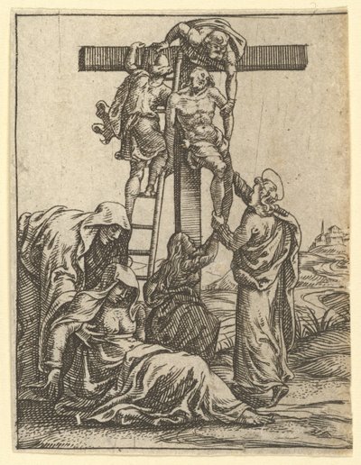 The Virgin of Sorrows: The Descent from the Cross, en av nio omgivande fack..., år 1575. av Giorgio Ghisi
