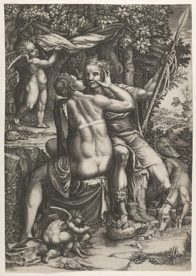 Venus och Adonis, ca. 1570 av Giorgio Ghisi