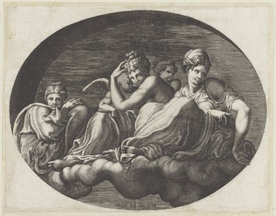 Venus, två gudinnor och två putti Ovala takmålningar i Galerie d