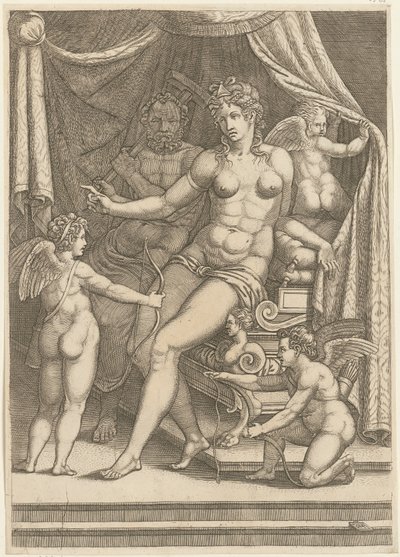 Venus och Vulkan sittande på en säng av Giorgio Ghisi