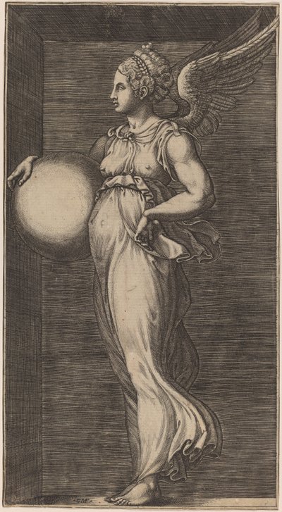 Allegorisk figur som håller en sfär av Giorgio Ghisi possibly after Giulio Romano
