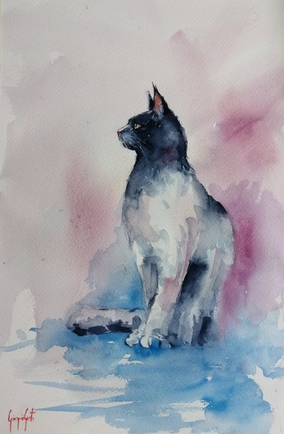 Elegant akvarellkatt av Giorgio Gosti