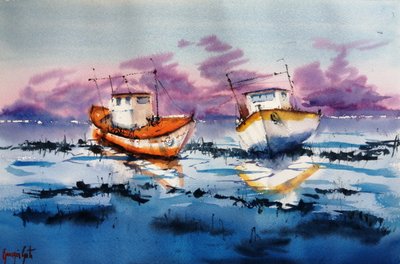 Reflektioner från Low Tide Boats av Giorgio Gosti