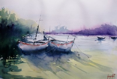 Misty Morning-båtar av Giorgio Gosti