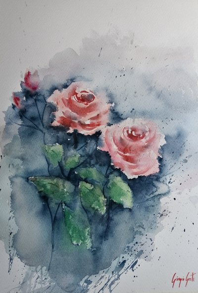 Rosa akvarellrosor av Giorgio Gosti