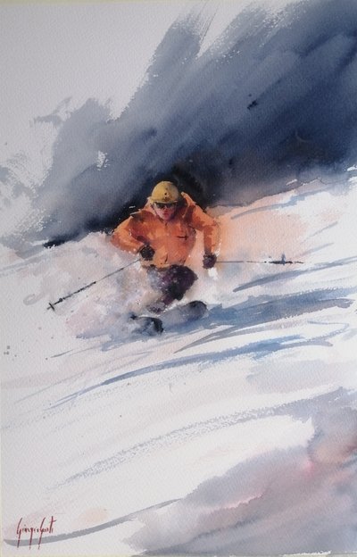Skidåkare i pudersnö av Giorgio Gosti