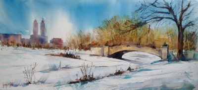 Den snötäckta bron i City Park av Giorgio Gosti