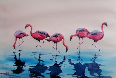 Vadande rosa flamingor av Giorgio Gosti