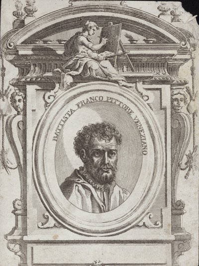 Battista Franco Veneziano, född som Giovanni Battista Franco, en italiensk konstnär. Gravyr Giorgio Vasari av Giorgio Vasari