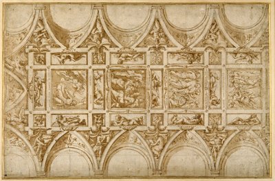 Design för refektoriets tak på Jesuit College i Cortona (penna & brunt bläck med ljusbrun tvätt) av Giorgio Vasari