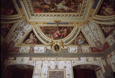 Detalj av Lorenzo il Magnificos rum som representerar hans besök i Neapel (fresk av Giorgio Vasari