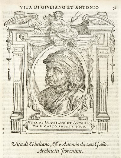 Milano, Biblioteca Braidense, Vite de piv excellent, Giorgio Vasari 1568, Giuliano och Antonio da Sangallo av Giorgio Vasari