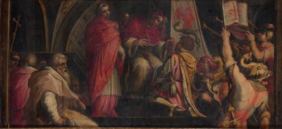 Påven Clemens IV överlämnar sitt insignier till kaptenerna för Guelph Party, 1563-1565 av Giorgio Vasari