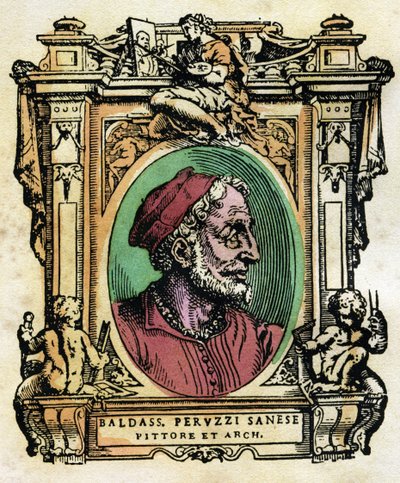 Porträtt av Baldassarre Peruzzi (1481-1536) Sienesisk arkitekt och målare Gravyr från "The Lives" av Giorgio Vasari (1511-1574) 1568 © Fototeca Gilardi / Leemage av Giorgio Vasari