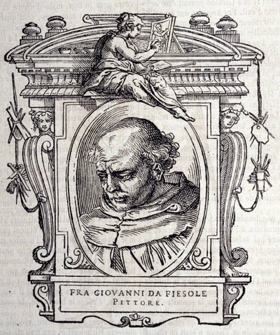 Porträtt av Beato Angelico dit Fra Angelico (Guido Di Pietro Da Mugello) 1390-1455, italiensk målare. I ”” Lives of the best Italian skulptors and architects ”” ”av Giorgio Vasari 1568. av Giorgio Vasari