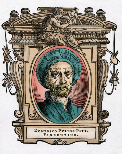 Porträtt av Domenico PULIGO [1492-1527] italiensk målare. Gravering av godbiten "" Livet för de mest utmärkta målarna, skulptörerna och arkitekterna "" (Le Vite de