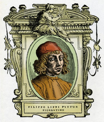 Porträtt av Filippo Lippi (1406-1469) florentinsk målare. Xylografi från "Målarnas liv" av Giorgio Vasari. av Giorgio Vasari
