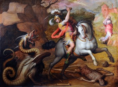 Saint George and the Dragon (St George and the Dragon) - Målning av Giorgio Vasari (1511-1574), olja på duk, cirka 1560 - Italiensk konst av Giorgio Vasari