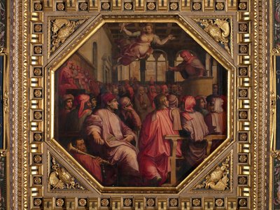 Tal av Antonio Giacomini för kriget mot Pisa i Sala dei Duecento av Giorgio Vasari