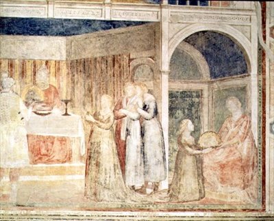 Herodes bankett, detalj av Salome, från Peruzzis kapell (fresk) (detalj av 63332) av Giotto (c.1266 1337)