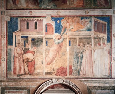 Italien, Florens, Basilica of Holy Cross, Peruzzi Chapel, Historier om John Evangelist: kidnappning, av Giotto (1267-1337), fresk, detalj av Giotto (c.1266 1337)