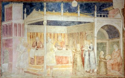 Italien, Florens, Santa Croce-basilikan, Peruzzi-kapellet, Herodes högtid, detalj av berättelser om St John Baptist av Giotto (c.1266 1337)