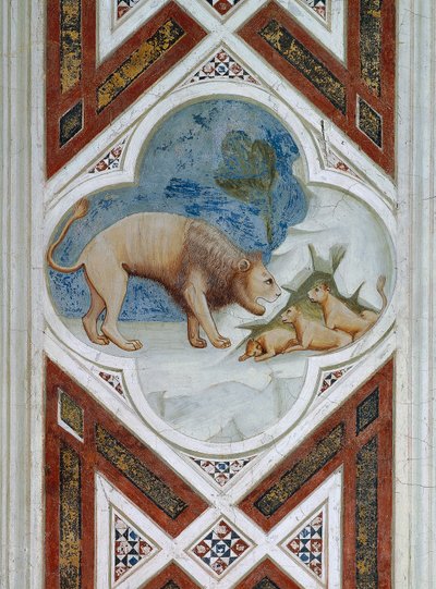 Målad kakel, symbol för Jesu Kristi uppståndelse, Detalj från fresker, av Giotto av Giotto (c.1266 1337)