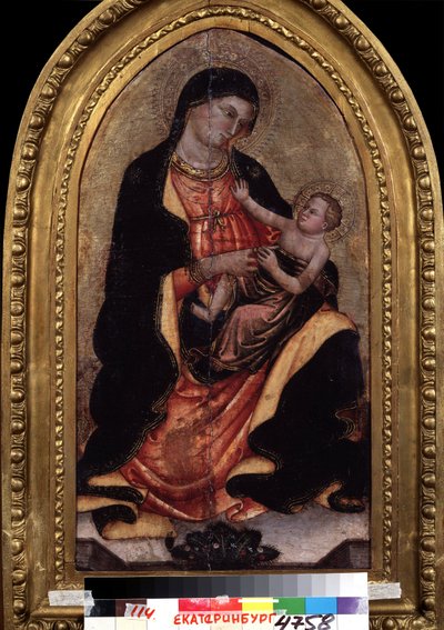 ""Jungfru och barn"" (Jungfru och barn). Målning av Giotto di Bondone (1267-1337). Valpsjuka på trä. National Museum of Fine Arts, Jekaterinburg (eller Jekaterinburg). Ryssland av Giotto (c.1266 1337)