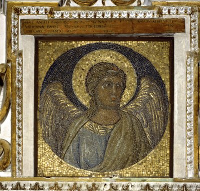 Engel. Fragment des Podiums. Mosaik mit Goldhintergrund von Giotto di Bondone und Architektur von Maderno von Giotto (c.1266-1337)