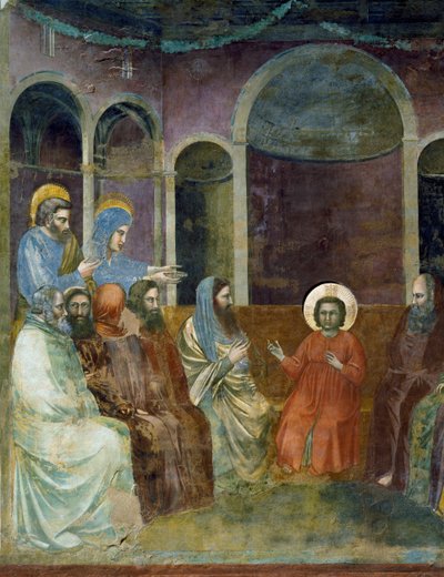 Jesus i templet bland läkare, Detalj från Kristi liv och passion, av Giotto av Giotto (c.1266 1337)
