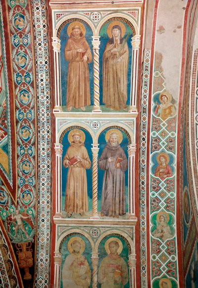 Representation av de heliga Francois av Assisi, St. Claire, St. Benedict och St. Anthony av Padua (freskomålning) av Giotto (c.1266 1337)