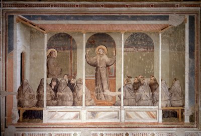 Den helige Franciskus dyker upp i ett kapitel i Arles under förutsagan av den helige Antonius av Padua (Fresco av Giotto (c.1266 1337)