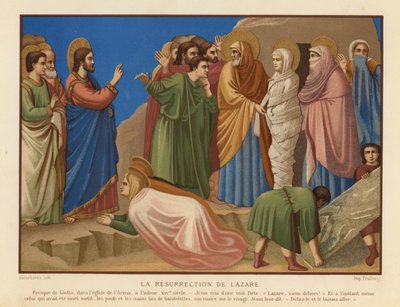Resning av Lazarus (chromolitho) av Giotto di Bondone (after)