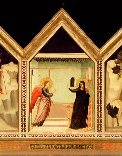 Annunciation, från St. Reparata Polyptych baksidan av central paneldetalj av 66558, se även 66557-68 av Giotto di Bondone