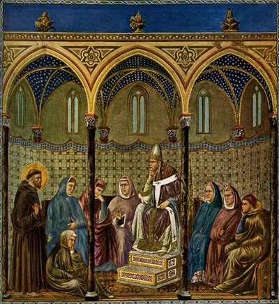 Den helige Franciskus av Assisi predikar för påven Honorius III av Giotto di Bondone
