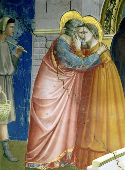 Mötet vid Golden Gate, detalj av Joachim och St. Anne som omfamnar, ca 1305 (detalj av 65216) av Giotto di Bondone