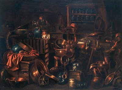 Alkemistens laboratorium, målning av Gian Domenico Valentino (1630-1708), Italien av Giovan Domenico Valentino
