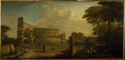 Utsikt över Colosseum, Rom (olja på duk) av Giovani Paolo (attr. to) Panini